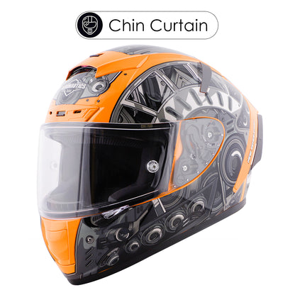 Steelbird SA-2 Terminator 2.0 ISI Certified Full Face Graphic Helmet (Glossy Fluo Orange Grey with Clear Visor)