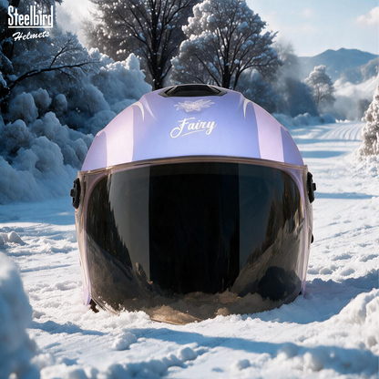 Steelbird SBH-80 Fairy FR5 ISI Certified Open Face Graphic Helmet for Women (Glossy Purple Red with Smoke Visor)