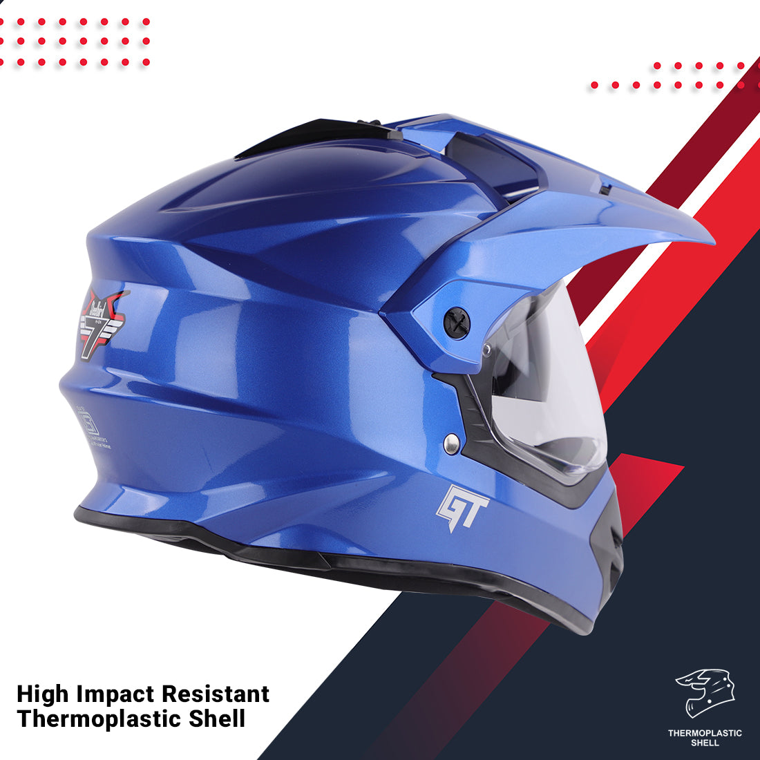 Steelbird GT Off Road ISI Certified Motocross Double Visor Full Face Helmet Outer Clear Visor and Inner Smoke Sun Shield (Glossy Y. Blue)