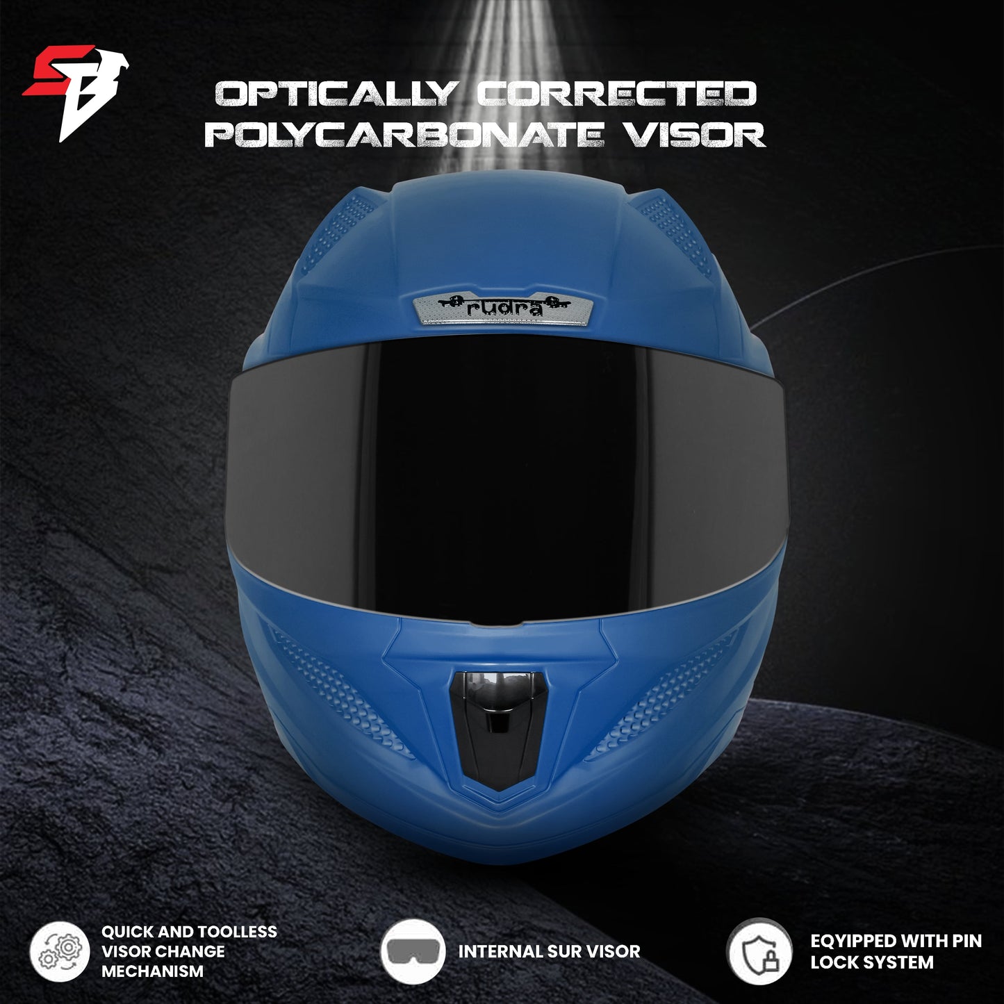 Steelbird SBH-25 Rudra ISI Certified Full Face Helmet for Men and Women (Dashing Blue With Smoke Visor)