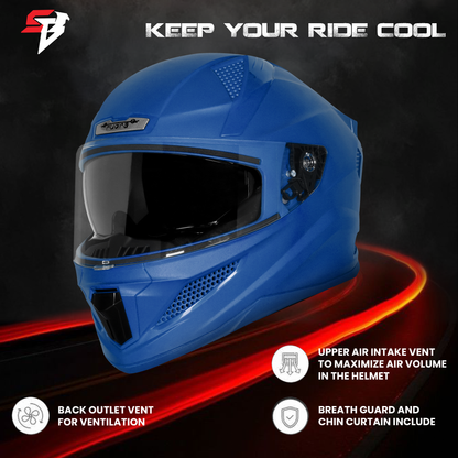 Steelbird SBH-25 Rudra ISI Certified Full Face Helmet for Men and Women with Inner Smoke Sun Shield (Glossy Y.Blue)