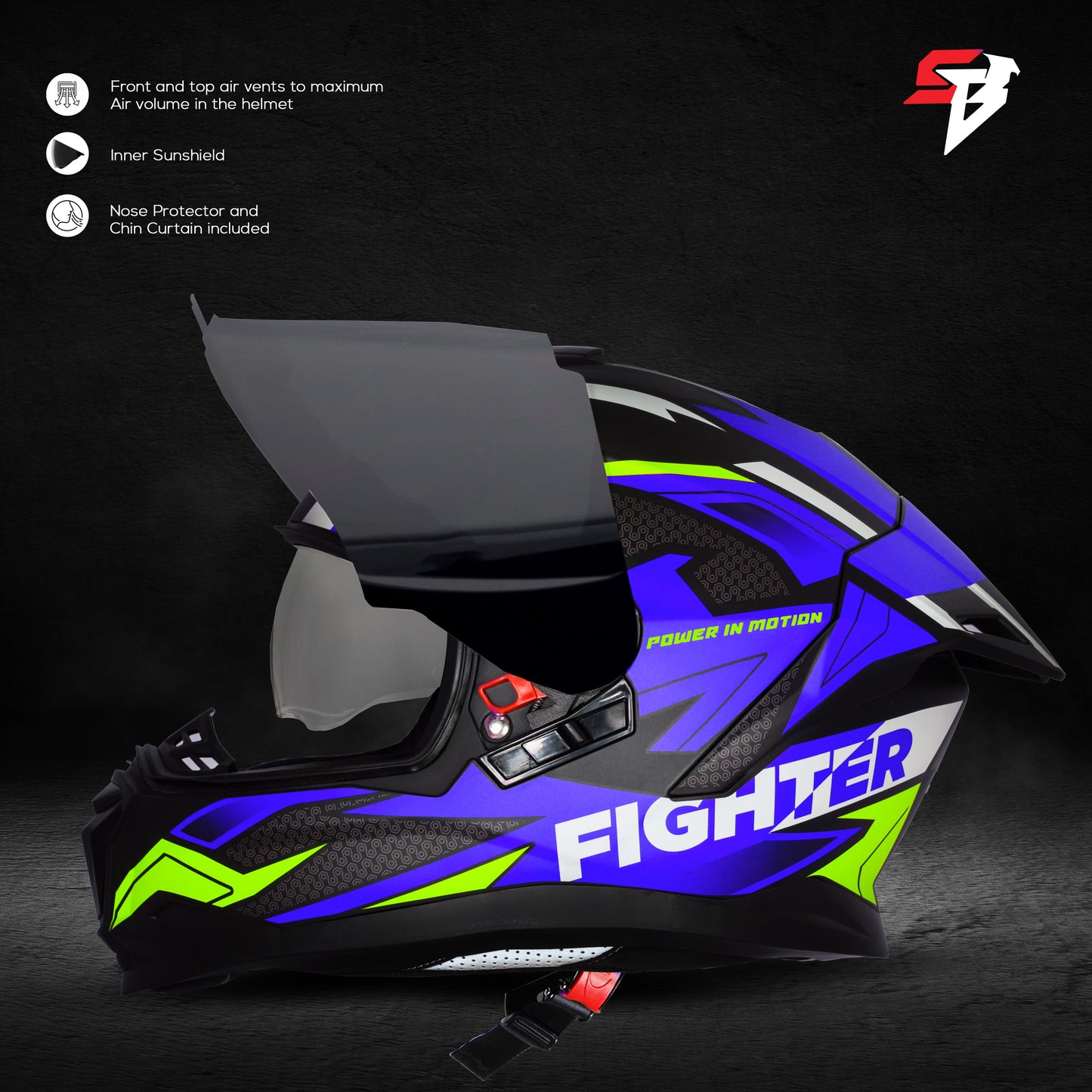 Steelbird SBH-57 Fighter F7 ISI and DOT Certified Full Face Graphic Helmet for Men and Women with Inner Silver Sun Shield (Glossy Black Blue)