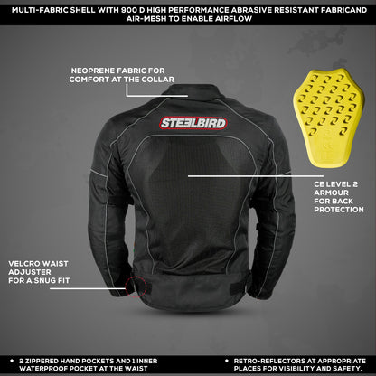 Steelbird Riding Jacket Zojila Z1 with Impact Protection Removable CE level 2 armour and Abrasion Resistance (Red)