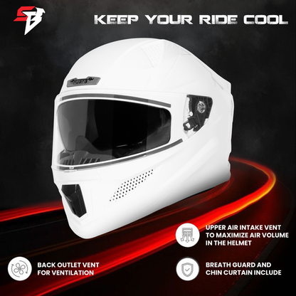 Steelbird SBH-25 Rudra ISI Certified Full Face Helmet for Men and Women with Inner Smoke Sun Shield (Glossy White)