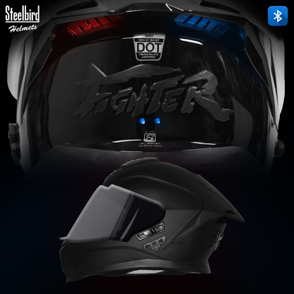 Steelbird SBH-57 Fighter Bass X Bluetooth Helmet ISI and DOT Certified Full Face Helmet for Men with Inner Silver Sun Shield (Matt Black)