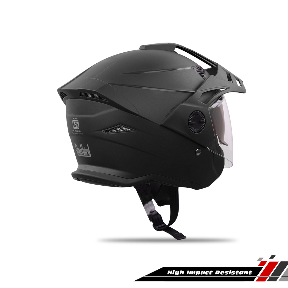 Steelbird SBH-23 GT Plus Open Face ISI Certified Helmet for Men and Women with Inner Sun Shield (Dashing Black)