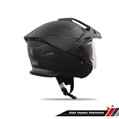 Steelbird SBH-23 GT Plus Open Face ISI Certified Helmet for Men and Women with Inner Sun Shield (Dashing Black)
