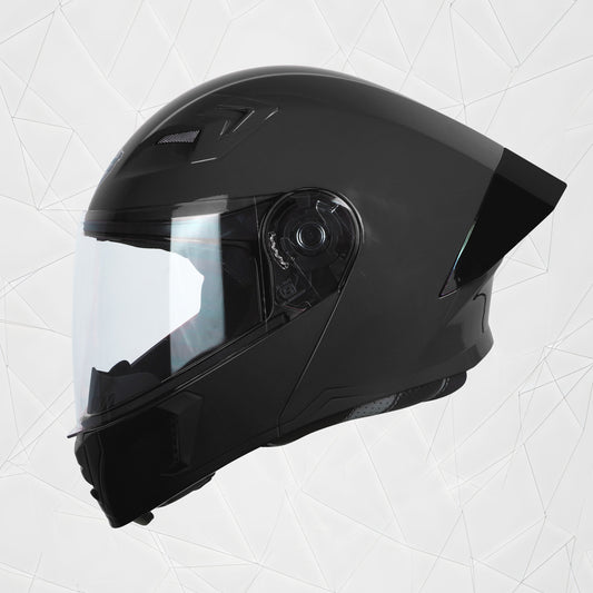 Steelbird SBA-20 7Wings ISI Certified Flip-Up Helmet with Black Spoiler for Men and Women (Glossy Black with Clear Visor)