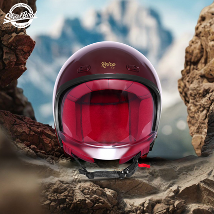 Steelbird SBH-67 Retro 5.0 ISI and DOT Certified Open Face Helmet for Men and Women (Glossy Rivera Red)