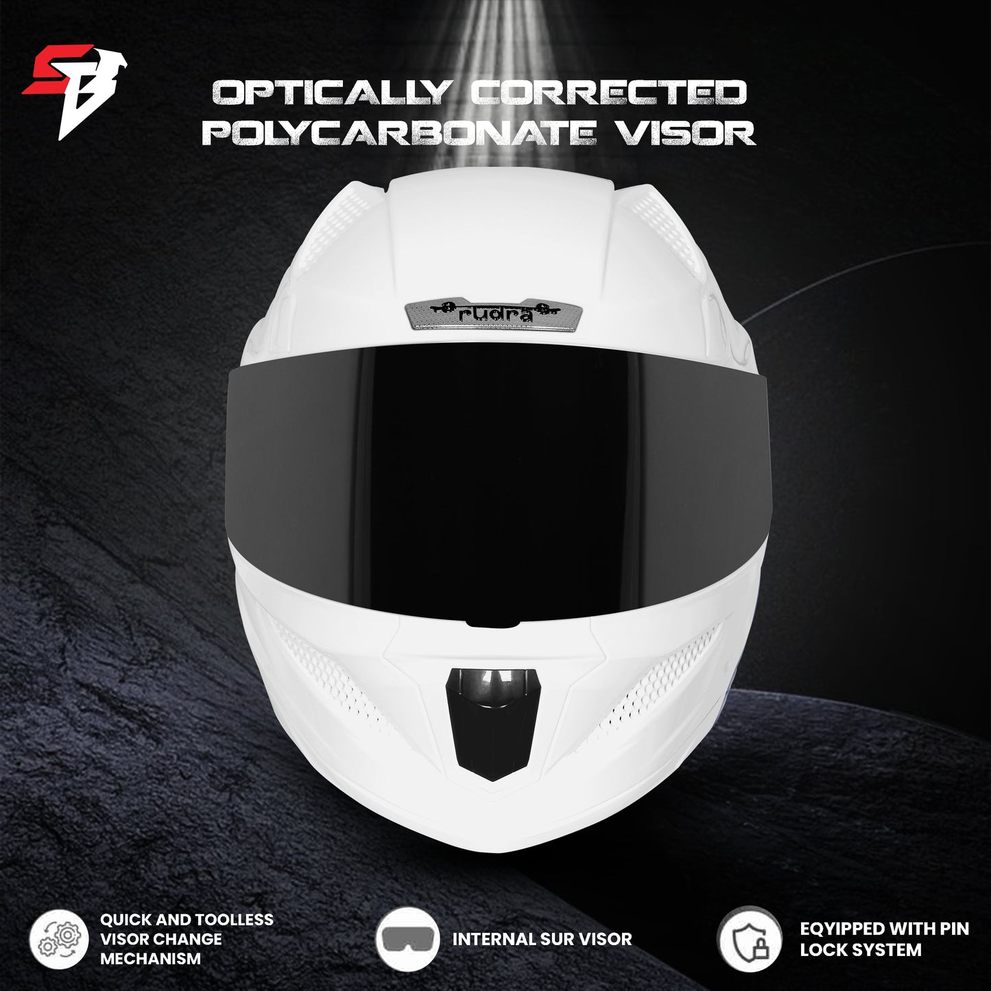 Steelbird SBH-25 Rudra ISI Certified Full Face Helmet for Men and Women (Glossy White with Smoke Visor)
