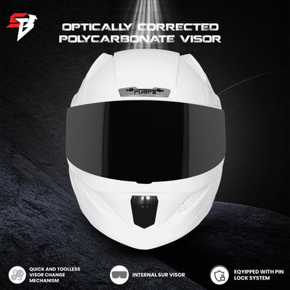 Steelbird SBH-25 Rudra ISI Certified Full Face Helmet for Men and Women (Glossy White with Smoke Visor)