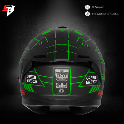 Steelbird SBH-57 Fighter F6 ISI and DOT Certified Full Face Graphic Helmet for Men and Women with Inner Silver Sun Shield (Glossy Black Green)