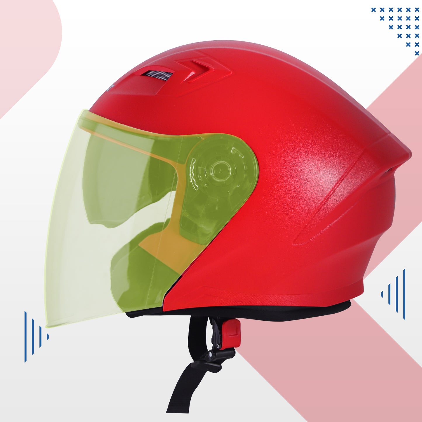 Steelbird SBA-17 7Wings ISI Certified Open Face Helmet for Men and Women with Inner Smoke Sun Shield (Dashing Red with Tinted Yellow Visor)