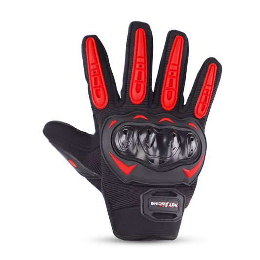 Refurbished Steelbird GT-17 Full Finger Bike Riding Gloves with Touch Screen Sensitivity at Thumb and Index Finger, Protective Off-Road Motorbike Racing (Red)