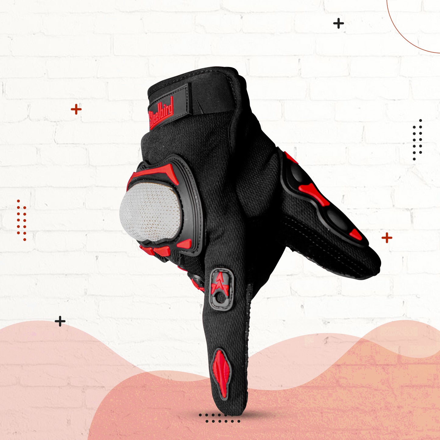 Refurbished Steelbird Experience 1.0 Reflective Full Finger Bike Riding Gloves with Touch Screen Sensitivity at Thumb and Index Finger, Protective Off-Road Motorbike Racing (Black Red)