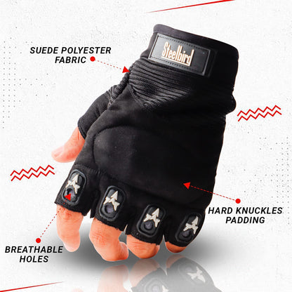 Refurbished Steelbird Half Finger Bike Riding Gloves, Protective Off-Road Motorbike Racing