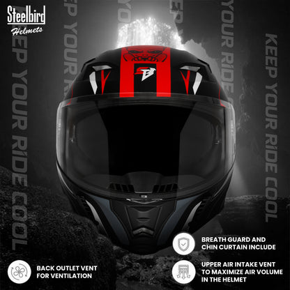 Steelbird SBA-20 Strange ISI Certified Flip-Up Graphic Helmet for Men and Women (Glossy Black Red)
