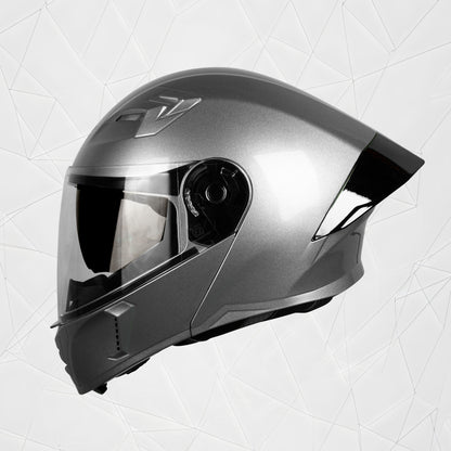 Steelbird SBA-20 7Wings ISI Certified Flip-Up Helmet with Black Spoiler for Men and Women with Inner Smoke Sun Shield (Glossy Silver)