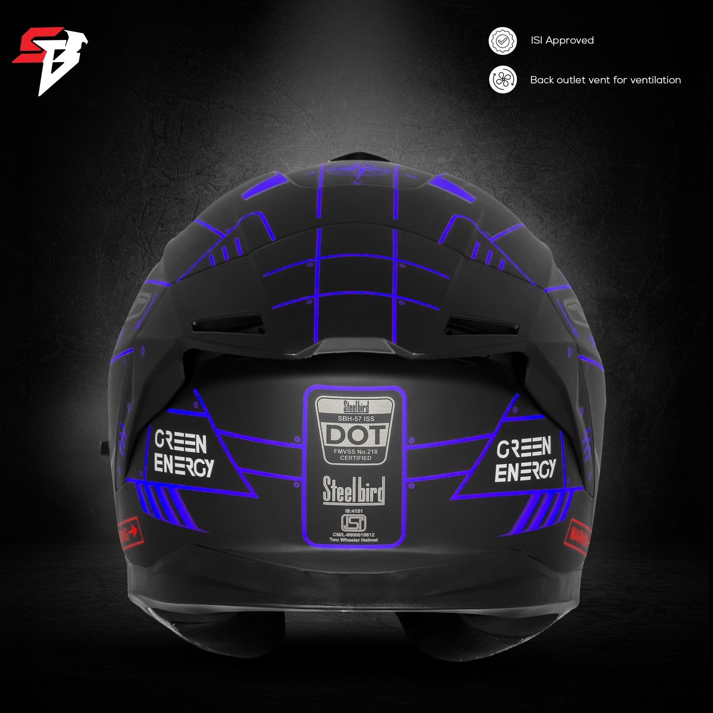 Steelbird SBH-57 Fighter F6 ISI and DOT Certified Full Face Graphic Helmet for Men and Women with Inner Silver Sun Shield (Glossy Black Blue)