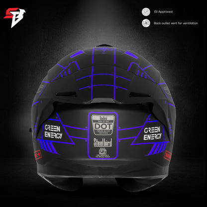 Steelbird SBH-57 Fighter F6 ISI and DOT Certified Full Face Graphic Helmet for Men and Women with Inner Silver Sun Shield (Glossy Black Blue)