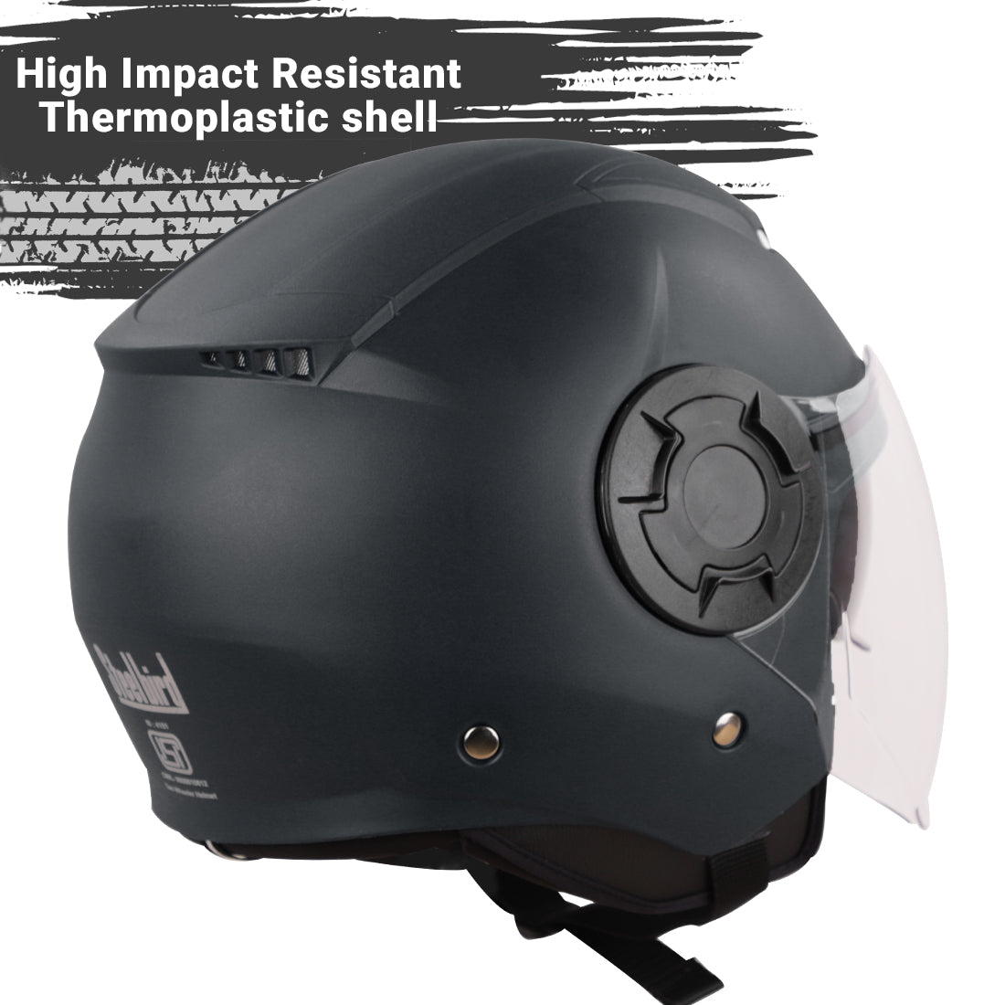 Steelbird SBH-31 GT Dashing ISI Certified Open Face Helmet for Men and Women with Inner Sun Shield ( Dual Visor Mechanism ) (Dashing Black)