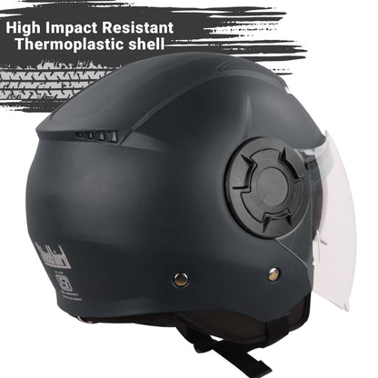 Steelbird GT Dashing ISI Certified Open Face Helmet for Men and Women with Inner Sun Shield ( Dual Visor Mechanism ) (Dashing Black)