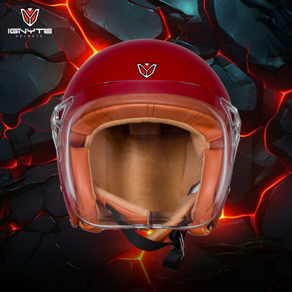 IGNYTE IGN-58 Solid ISI/DOT Certified Open Face Helmet for Men and Women (Glossy Dull Chestnut Red)