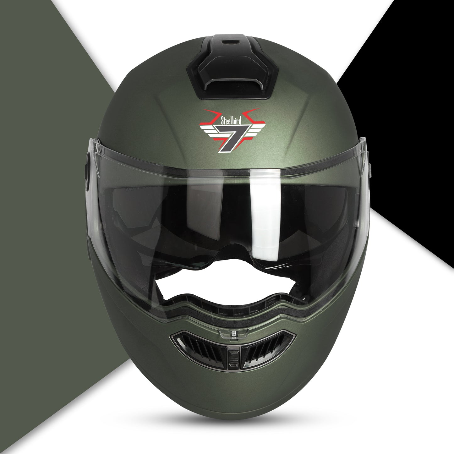 Steelbird SBA-8 7Wings ISI Certified Flip-Up Helmet for Men and Women with Inner Smoke Sun Shield (Matt Battle Green)