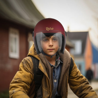 Steelbird SBH-56 Retro ISI Certified Open Face Helmet for Men and Women (Matt Maroon)