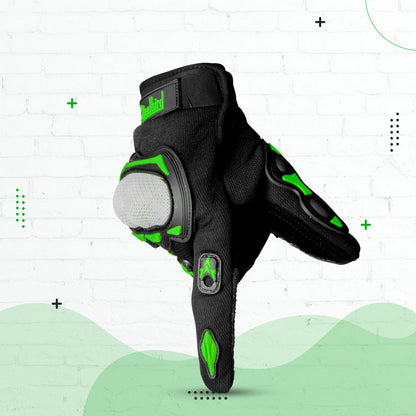 Refurbished Steelbird Experience 1.0 Reflective Full Finger Bike Riding Gloves with Touch Screen Sensitivity at Thumb and Index Finger, Protective Off-Road Motorbike Racing (Black Green)