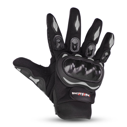 Refurbished Steelbird GT-01 Full Finger Bike Riding Gloves with Touch Screen Sensitivity at Thumb and Index Finger, Protective Off-Road Motorbike Racing (Black)