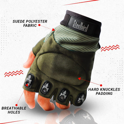 Refurbished Steelbird Polyester Protective Off-Road Motorbike Racing , Cycling Half Finger Bike Riding Gloves (Green)