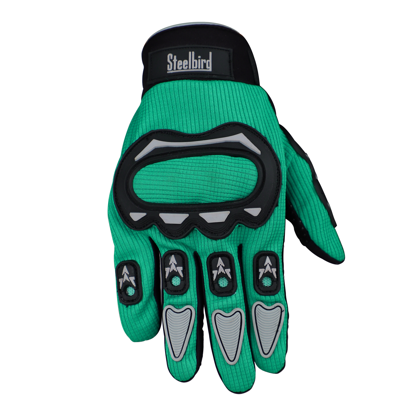 Refurbished Steelbird Full Finger Bike Riding Gloves with Touch Screen Sensitivity at Thumb and Index Finger, Protective Off-Road Motorbike Racing (Green Grey)