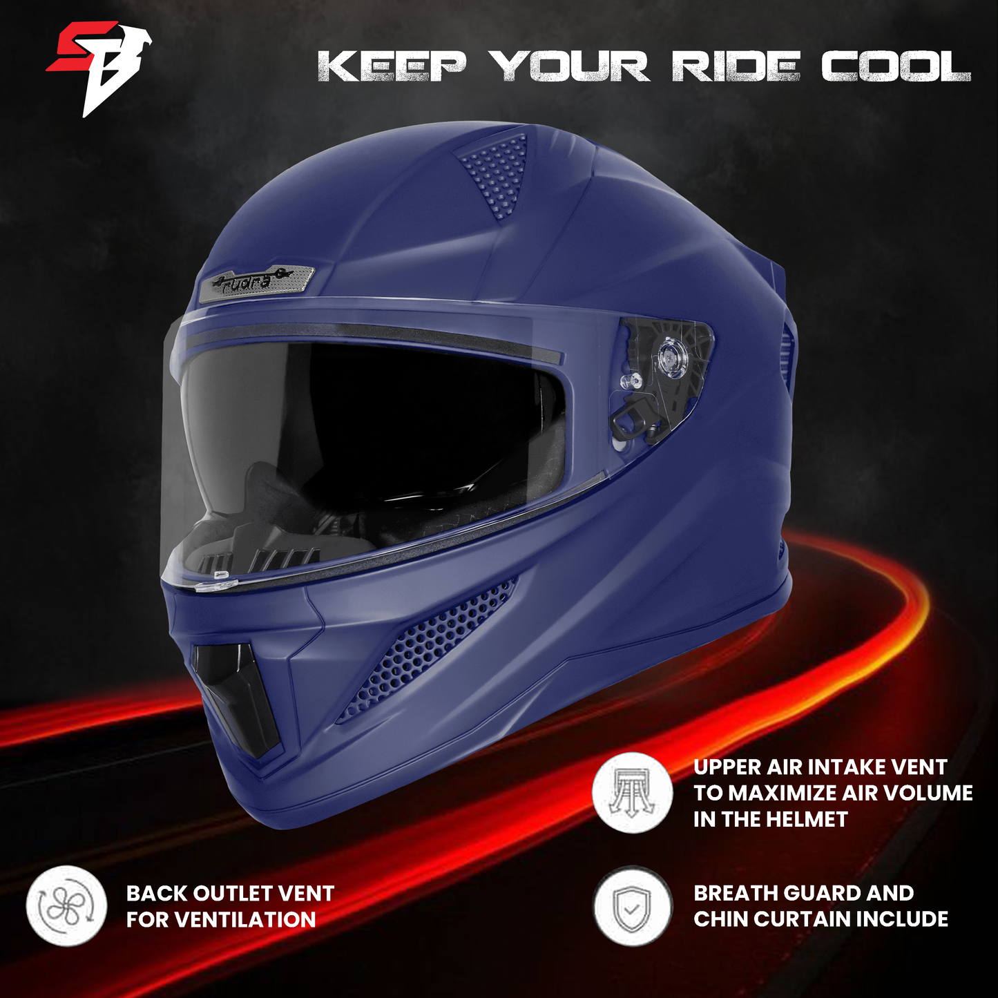 Steelbird SBH-25 Rudra ISI Certified Full Face Helmet for Men and Women with Inner Smoke Sun Shield (Glossy H.Blue)