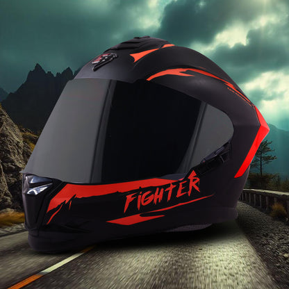 Steelbird SBH-57 Fighter F2 ISI and DOT Certified Full Face Helmet for Men and Women With Inner Silver Sun Shield (Glossy Black Red)