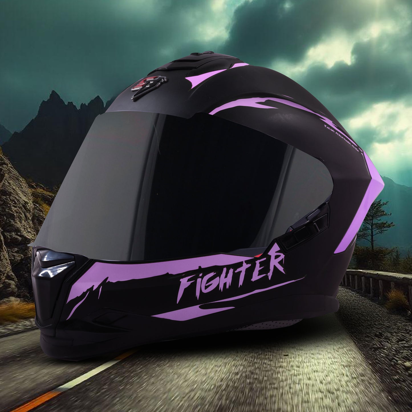 Steelbird SBH-57 Fighter F2 ISI and DOT Certified Full Face Helmet for Men and Women With Inner Silver Sun Shield (Glossy Black Purple).