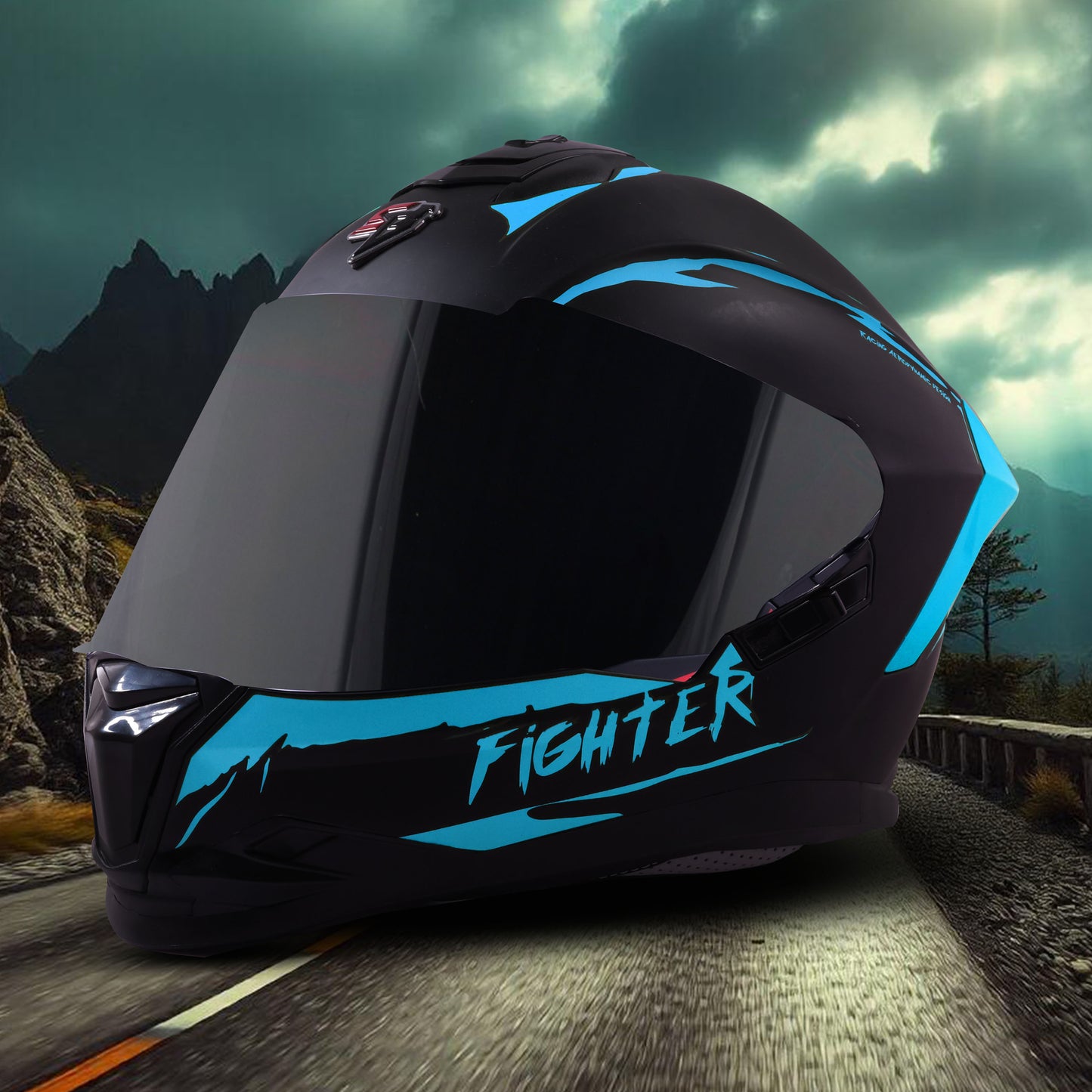 Steelbird SBH-57 Fighter F2 ISI and DOT Certified Full Face Helmet for Men and Women With Inner Silver Sun Shield (Glossy Black Jazz Blue)