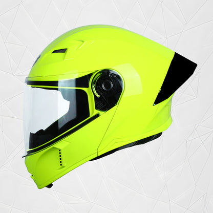 Steelbird SBA-20 7Wings ISI Certified Flip-Up Helmet with Black Spoiler for Men and Women (Glossy Fluo Neon with Clear Visor)