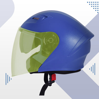 Steelbird SBA-17 7Wings ISI Certified Open Face Helmet for Men and Women with Inner Smoke Sun Shield (Dashing Blue with Tinted Yellow Visor)