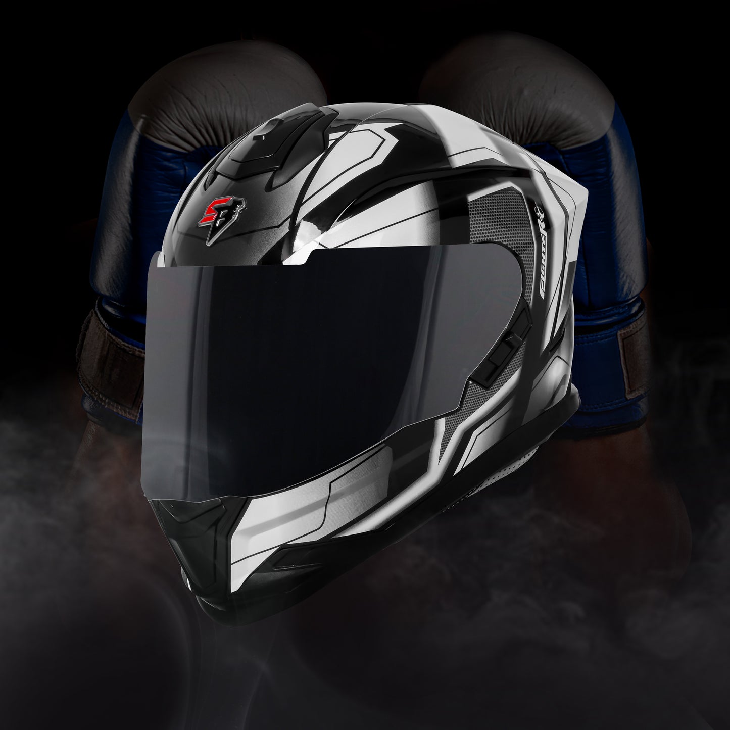 Steelbird SBH-57 Fighter F3 ISI and DOT Certified Full Face Helmet for Men and Women with Inner Silver Sun Shield (Glossy Black White)