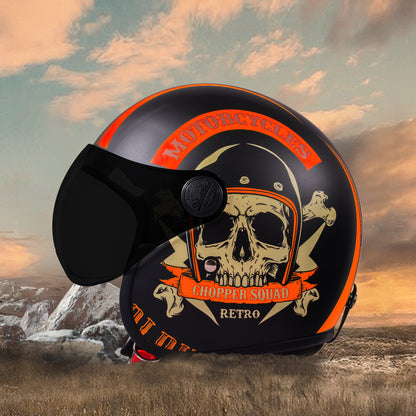 Steelbird SBH-54 Chopper Squad ISI Certified Open Face Helmet for Men and Women (Glossy Black Orange)