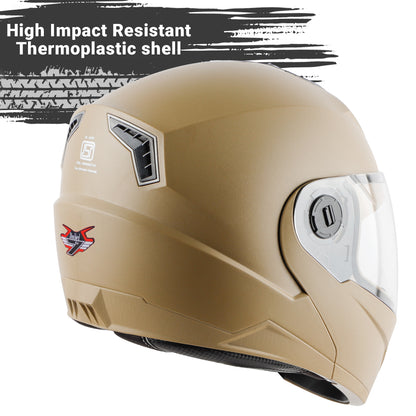 Steelbird SBA-7 7Wings ISI Certified Flip-Up Helmet for Men and Women ( Dashing Desert Storm with Clear Visor)
