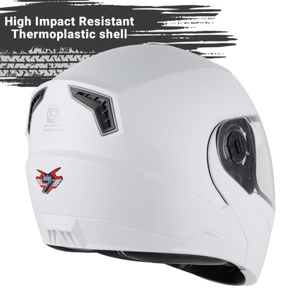 Steelbird SBA-7 7Wings ISI Certified Flip-Up Helmet for Men and Women ( Dashing White with Clear Visor)