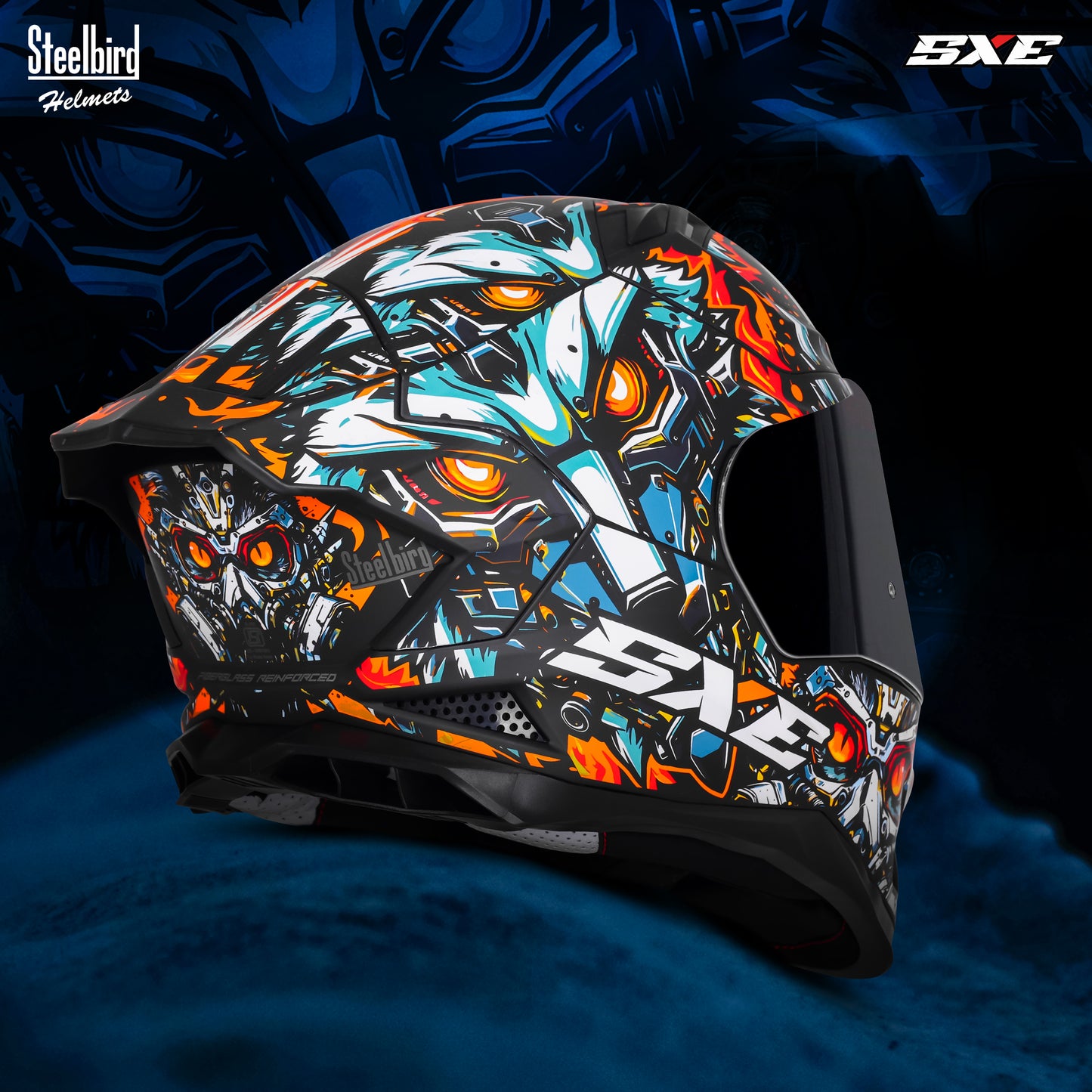 Steelbird SBH-61 SXE X1 Pinlock ISI and Dot Certified Full Face Helmet for Men with Inner Silver Sunshield (Glossy Black Orange with Smoke Visor)
