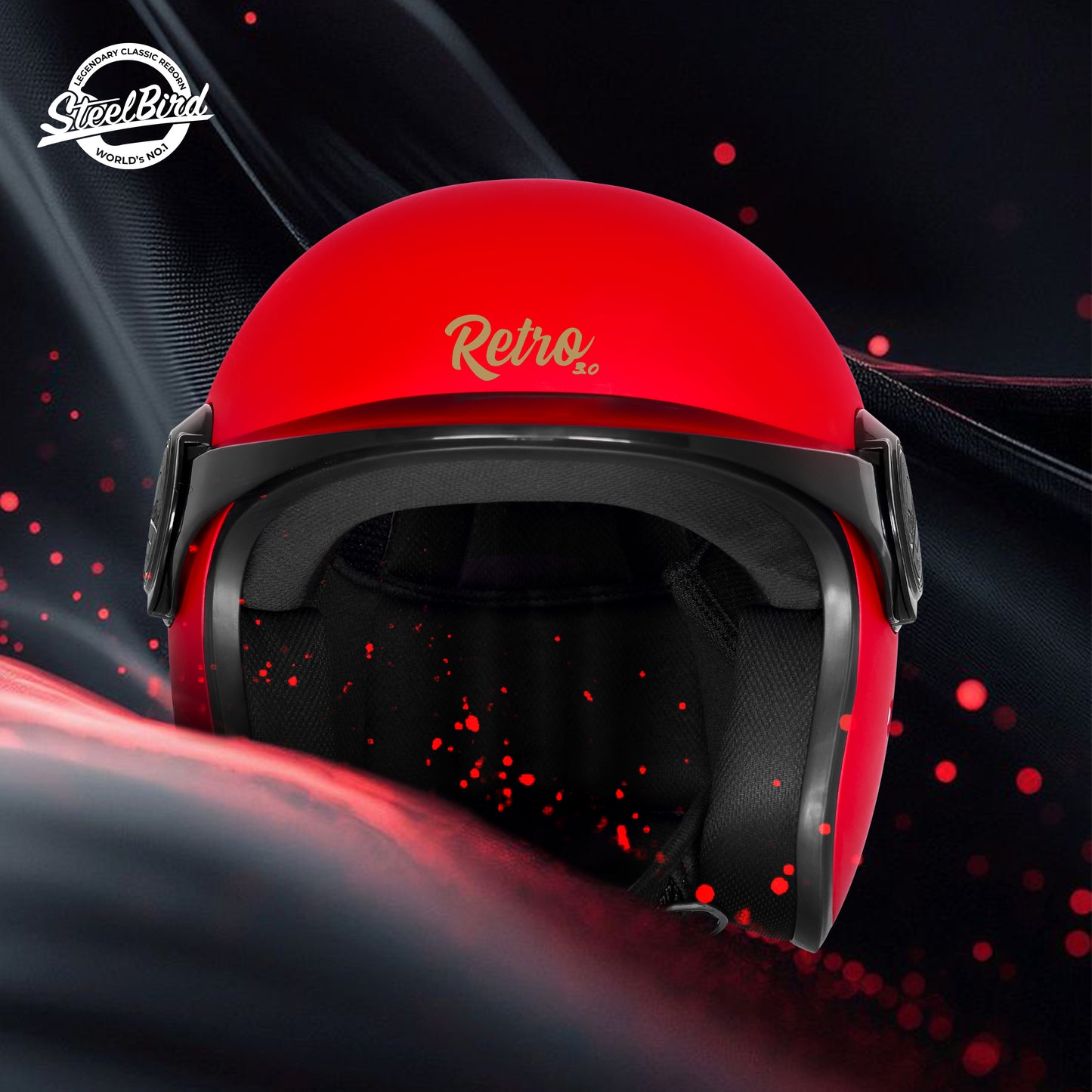 Steelbird SBH 65 Retro 3.0 DOT and ISI Certified Open Face Helmet for Men and Women (Glossy Cherry Red)