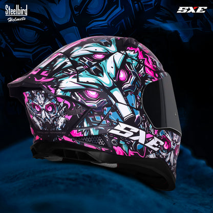 Steelbird SBH-61 SXE X1 ISI and Dot Certified Full Face Helmet for Men with Inner Silver Sunshield (Glossy Black Purple)