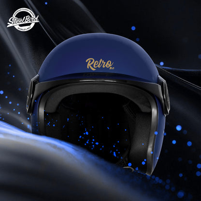 Steelbird SBH 65 Retro 3.0 DOT and ISI Certified Open Face Helmet for Men and Women (Glossy Armada Blue)