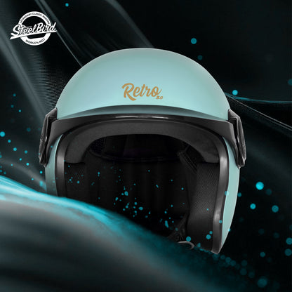 Steelbird SBH 65 Retro 3.0 DOT and ISI Certified Open Face Helmet for Men and Women (Glossy Sea Blue)