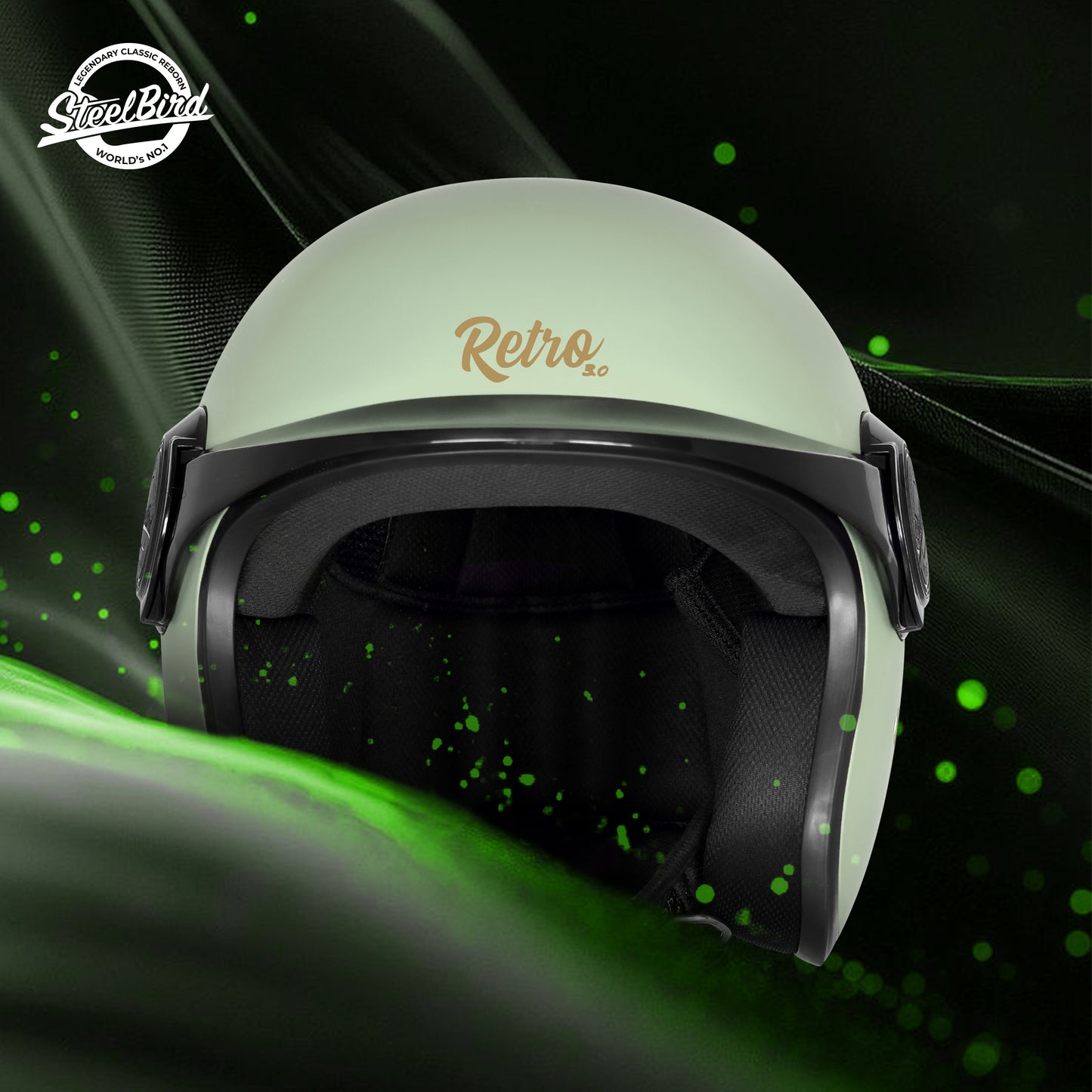 Steelbird SBH 65 Retro 3.0 DOT and ISI Certified Open Face Helmet for Men and Women (Glossy Mist Green)