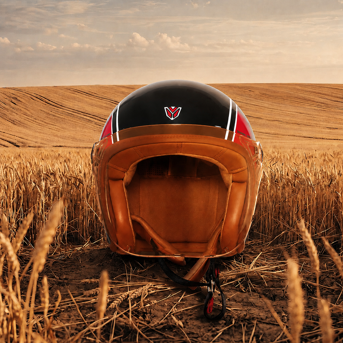 IGNYTE IGN-58 Spectrum ISI and DOT Certified Open Face Graphic Helmet for Men and Women (Glossy Black Red)
